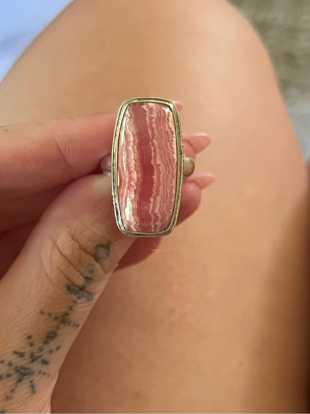 Sterling silver rhodochrosite ring
